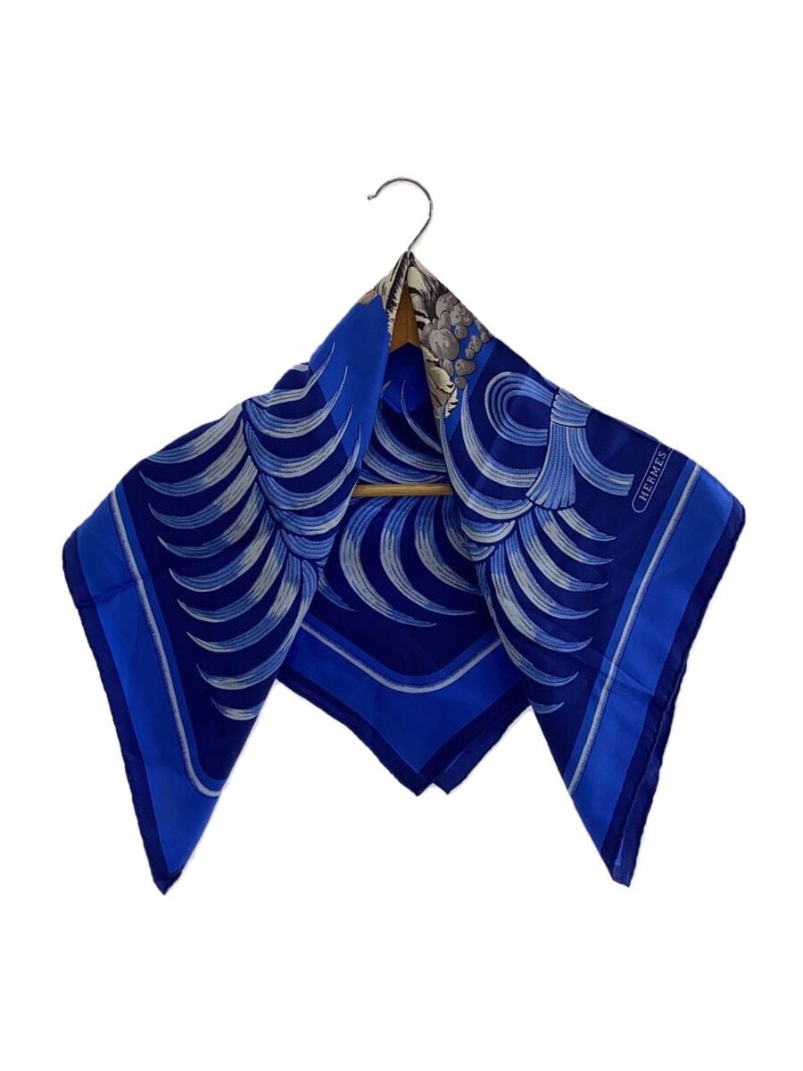 RARE HERMES Silk Scarf Blue Allover Pattern Ladies Luxury Accessory