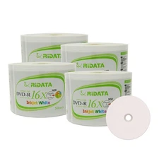 200 Pack Ridata DVD-R 16X 4.7GB 120 Min White Inkjet Hub Printable Blank Data