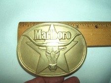 Vintage Marlboro Longhorn Oval Belt Buckle Solid Brass 1987 Philip Morris Cowboy