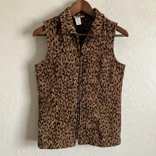 Coldwater Creek Vest Animal Print Brown Big Cat Full Zip Sleeveless Estimated M