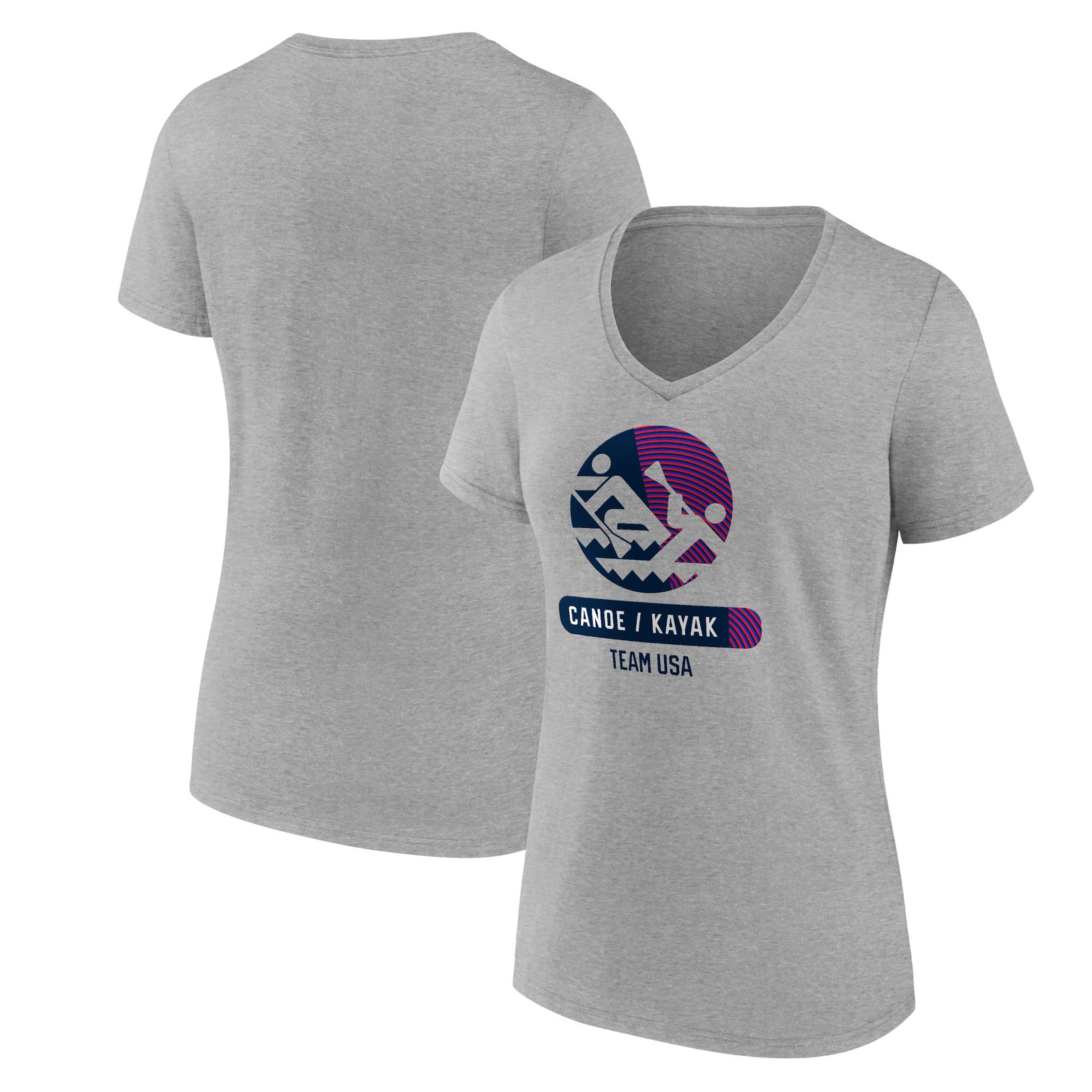 Women's Heather Gray US Canoe/Kayak Radiating Victory V-Neck T-Shirt