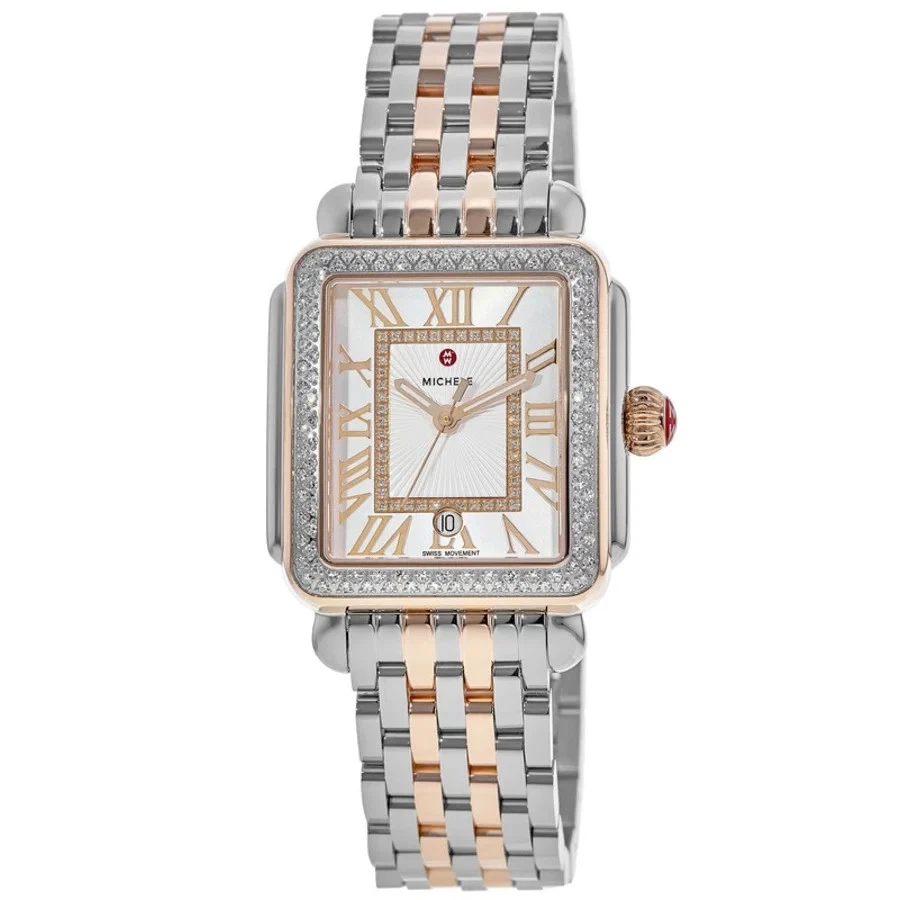 New Michele Deco Madison Two-Tone Steel Diamond Women's Watch MWW06T000220