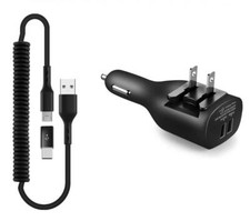 2-IN-1 CAR HOME CHARGER COILED USB CABLE MICRO-USB TO USB-C ADAPTER for PHONES