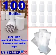 WHOLESALE 100 Empty White Pill Bottle Tablet Capsule Container/Jar/200cc/ml+SEAL