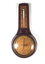 Vintage Airguide 8" Barometer & Thermometer Weather Station Wall Mount Brown