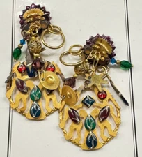 💕 LUNCH AT THE RITZ VINTAGE AZTEC PIERCED DANGLE EARRINGS W/ CARD