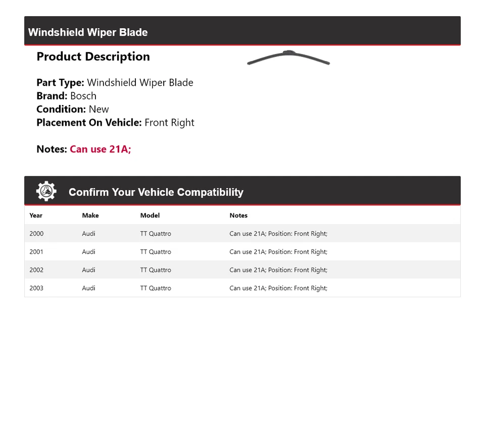Limpiaparabrisas delantero derecho 2001 para Audi TT Quattro Bosch ICON 2000-2003 Foto 2 de 4
