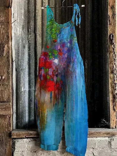 Mono holgado boho de mujer talla grande mono verano retro peto pantalones harén DE - Imagen 62 de 73