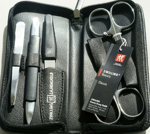 Juego de manicura gemela de piezas tijeras de uñas lima de estuche de cuero nuevo y embalaje original | eBay