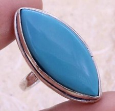 Blue Agate 925 Silver Plated Handmade Ring of US Size 7 Ethnic