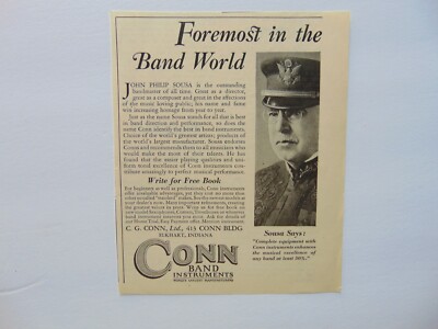 1932 CONN BAND INSTRUMENTS SOUSA Says These instruments enhance music print ad