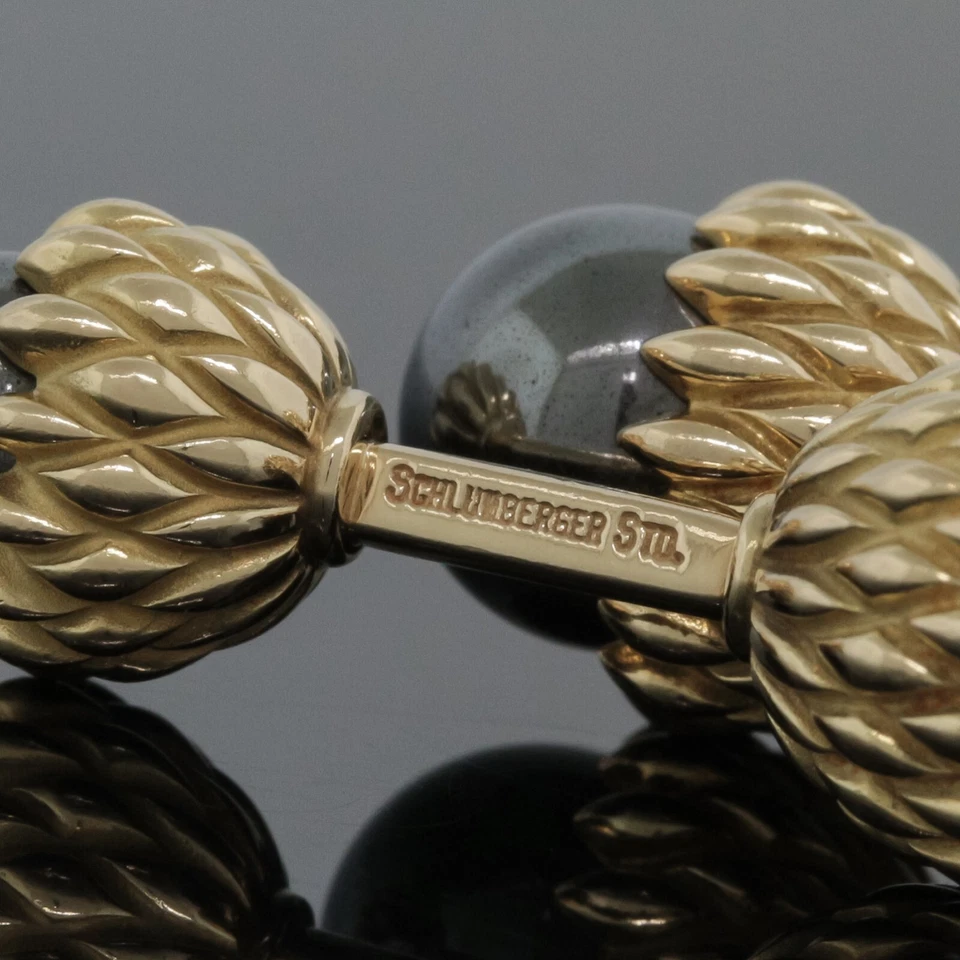 Gemelos Tiffany & Co Schlumberger hematita bellota oro amarillo 18k Foto 3 de 4