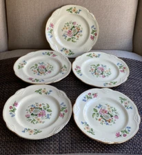 Vintage Homer Laughlin "SPRINGTIME" Virginia Rose Shape, Set of 5 Dessert 6 1/2"