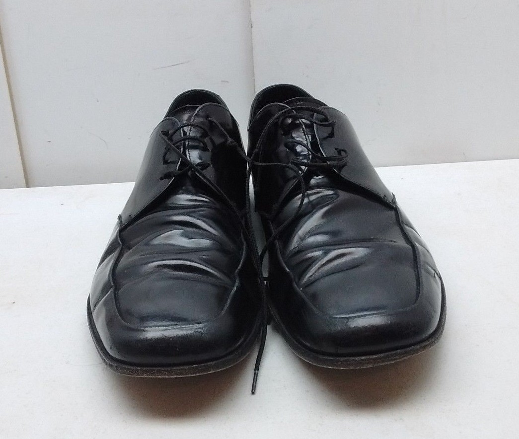 PRADA Derby Black Leather Lace Up Oxfords Apron Toe Men's