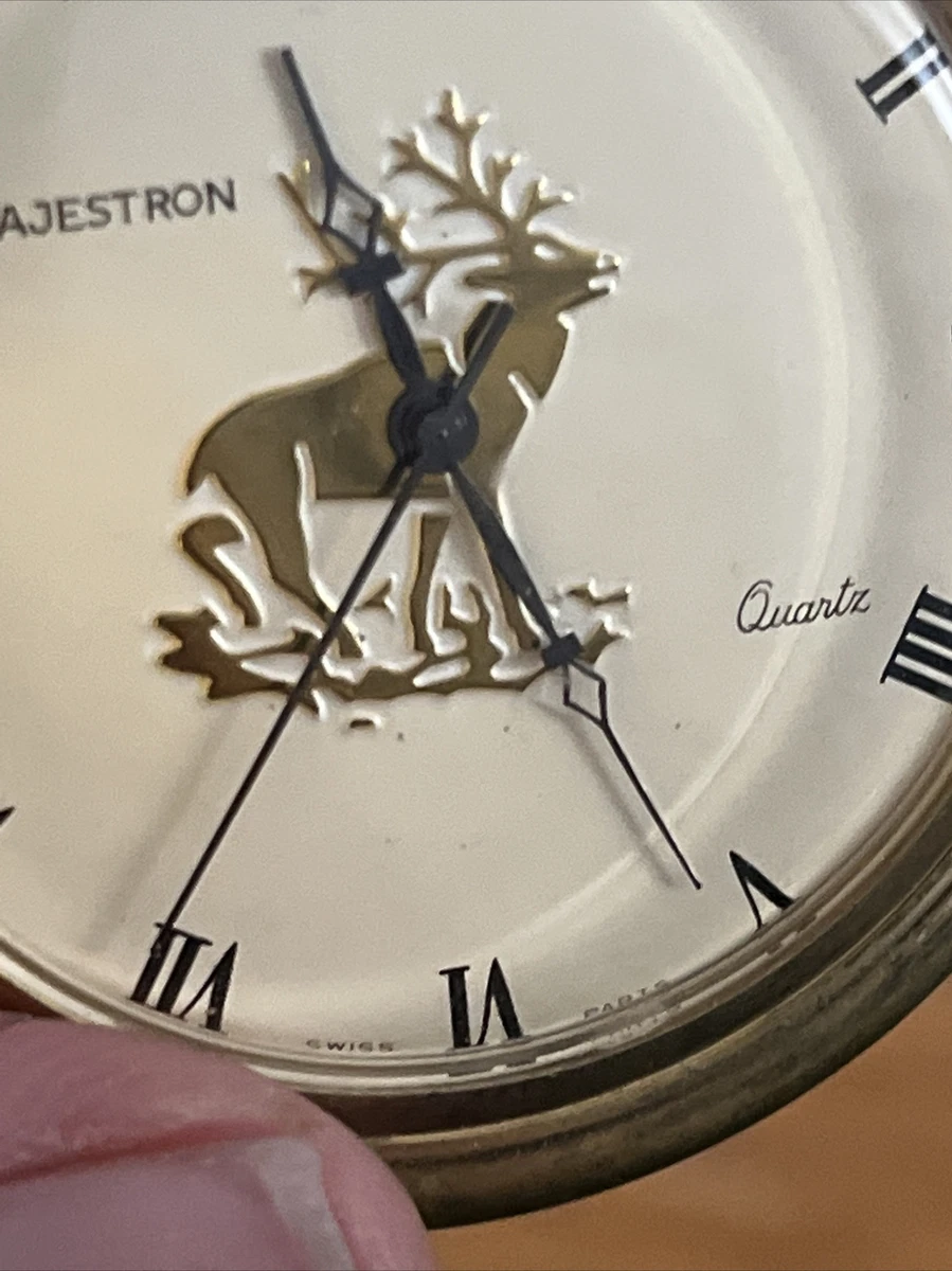 Vintage Majestron Quartz Pocket Watch Deer Nature Swiss Parts needs battery