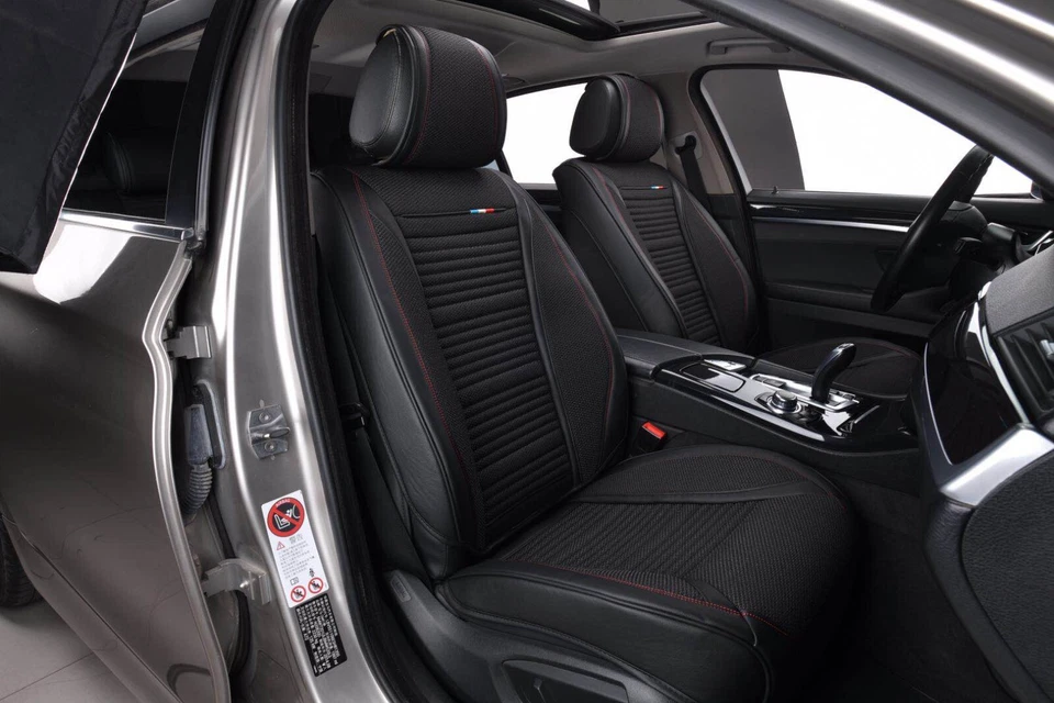 Juego completo de fundas de asiento de coche de cuero sintético y tela negra de lujo para Mitsubishi HQ - Imagen 2 de 3