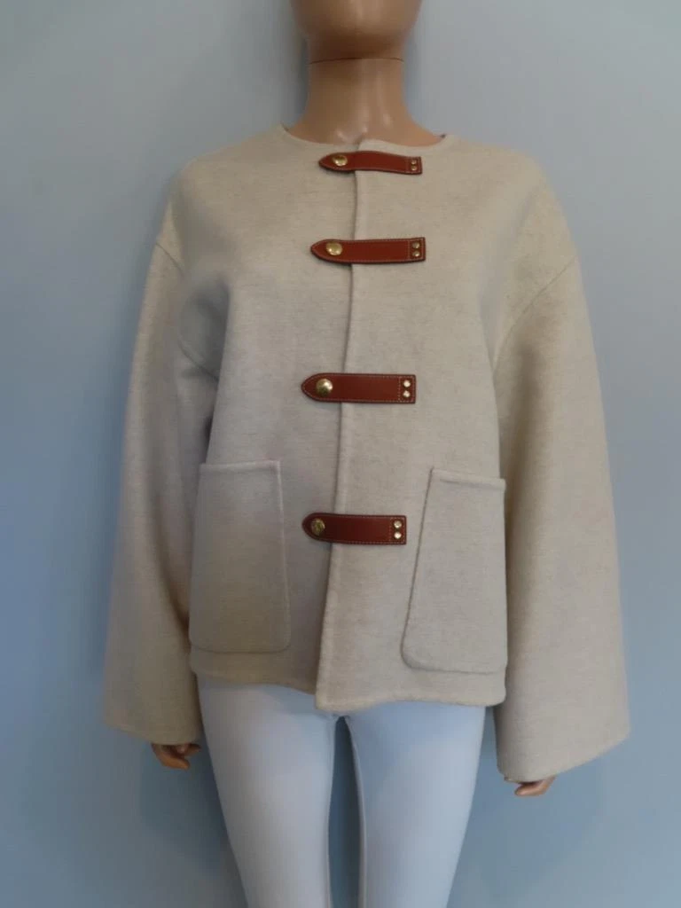 Poncho giacca cappotto CELINE panna cashmere pelle linguette F 36 US 4 nuovo con etichette