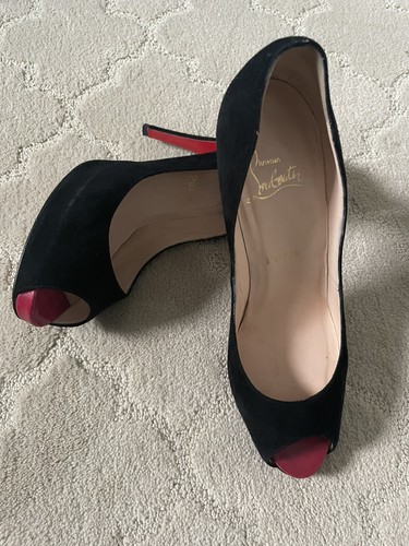 Auth Christian Louboutin Peep Toe Black 