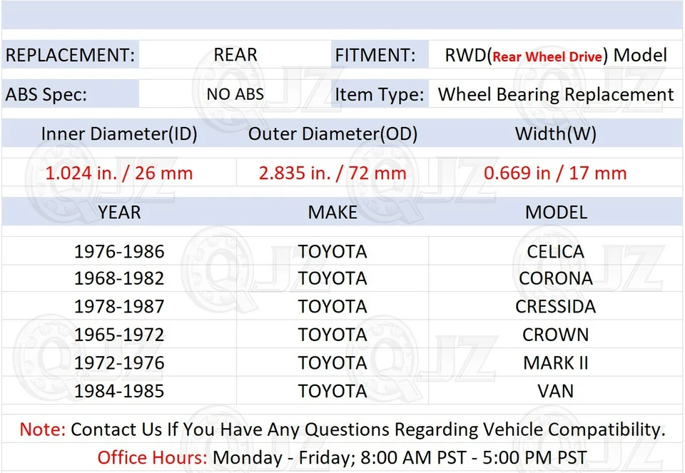 [TRASERO (cantidad 2)] Repuesto de unidad de cojinete de cubo para Toyota Crown 1965-1972 modelo tracción trasera Foto 2 de 4