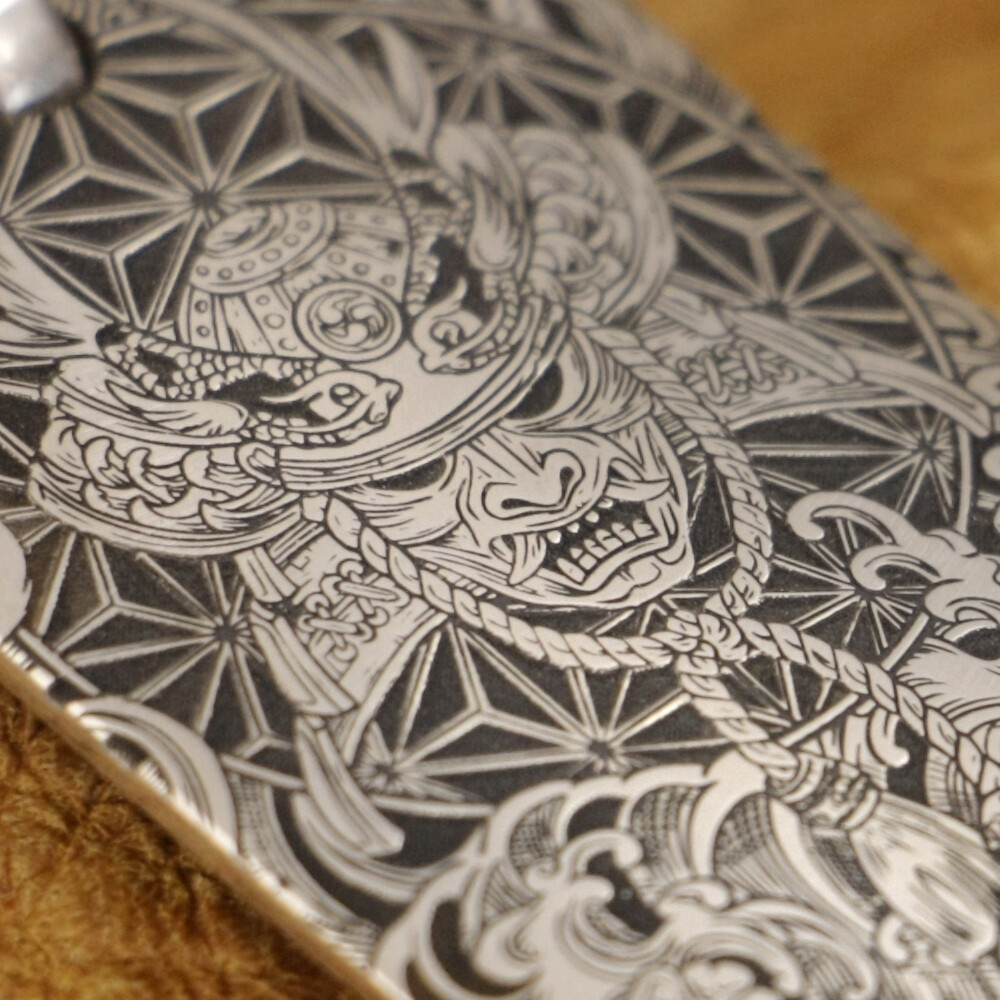 アクセサリー SAMURAI 925 Sterling Silver Japanese Samurai 2 Sides Engraving Punk