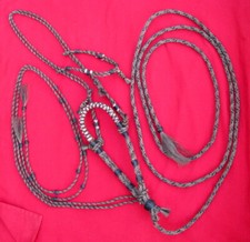 ANTIQUE FANCY MATCHING 5 PIECE HORSEHAIR BOSAL HEADSTALL BROWBAND REINS  MECATE
