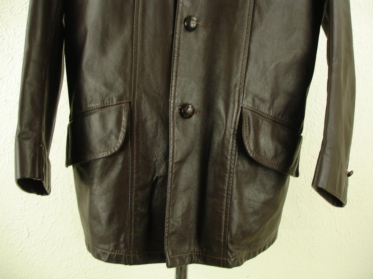 Men's M L 42L Vtg 1970's R. Sherman Brown Leather Jacket Car Coat
