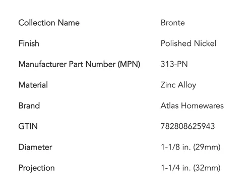 Atlas Homewares 313-PN Bronte 1-1/8" Mushroom Cabinet Knob In Polished Nickel - Picture 2 of 2