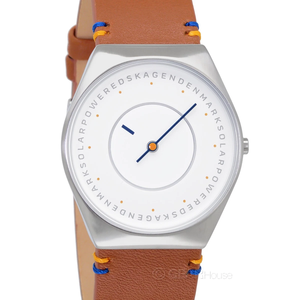 Skagen Mens Grenen Solar Powered Halo Watch White Disc Dial Brown Leather Band