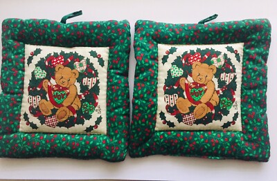 2 Pc Christmas JOY Kitchen Oven mitten,Oven Pot Holder-Green-Red-White-Ivory