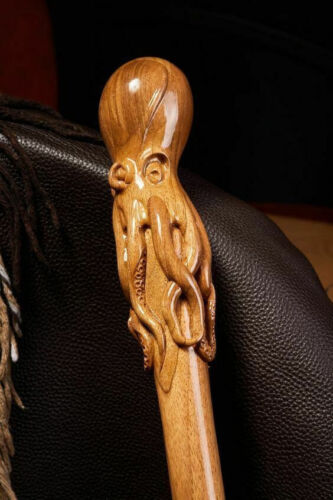 Best look Octopus Head Handle Hand Carved Wooden Walking Cane Stick new designer - Picture 2 of 8