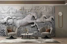 3D Relief Forest Horse Self-adhesive Removable Wallpaper Murals Wall 48