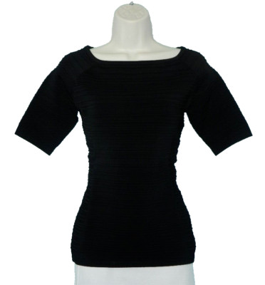 BOSTON PROPER Banded Bateau Neck Short Sleeves Black Sweater Top, S 6-8, NEW