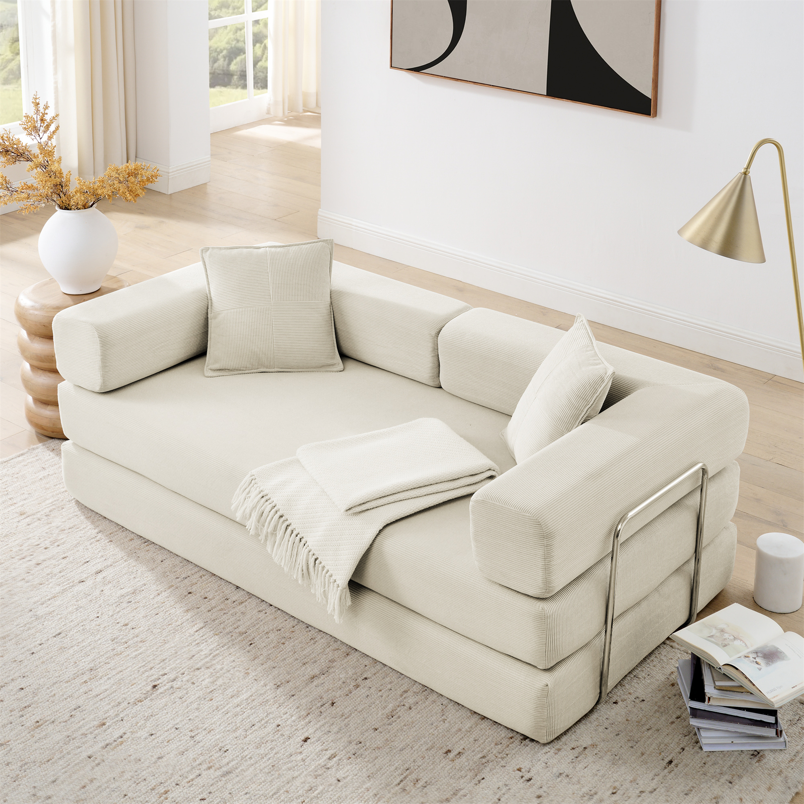 Modern Fold-Out Sofa Bed Convertible Chair Floor Couch with Removable Backrest