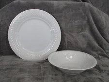 Gibson Housewares 12" Dinner Plate 9" And Serving Bowl Set White Ceramic 2 Piece