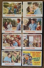 GREEN FIRE, 1954, FULL SET of ALL 8 Lobby Cards,  STEWART GRANGER, GRACE KELLY