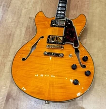 D'Angelico Excel DC Flametop Double Cut Semi-Hollow Electric Guitar Natural