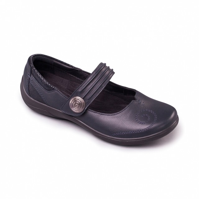 Padders POEM Ladies Leather Extra Wide Fit (2E/3E) Mary Jane Shoes Navy/Black | eBay