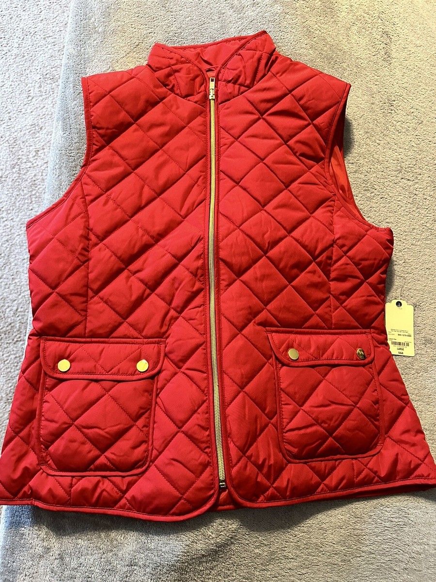 John's Bay Quilted Women's Red Vest Gold Zipper and Snaps Size