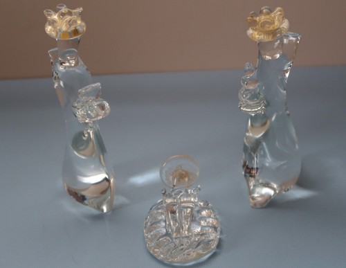Vtg Murano Art Glass Nativity Clear Gold Speckles Baby Jesus & Magi Figurines - Picture 5 of 6