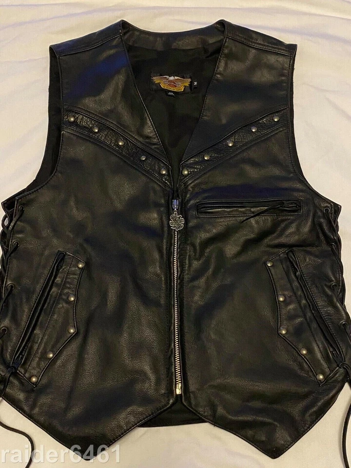 Harley Davidson Leather Vest Vintage Conchos Border Springer Hawk USA Men's M EC Foto 4 de 4