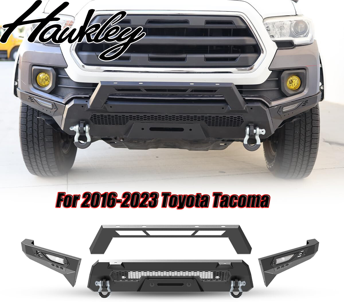 Steel Front Bumper For 2016-2023 Toyota Tacoma w/Turn Signal Light+D-Rings Black