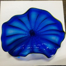 1PC Modern Hand Blown Glass Art Platter Wall Deco for Walls Blue, 12" Dia