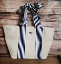 mark and graham ribbon bow bag aMk monogram navy white stripes NEW! large size