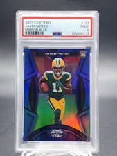 JAYDEN REED 2023 CERTIFIED MIRROR BLUE ROOKIE /75 #123 PACKERS PSA 9 Q5677