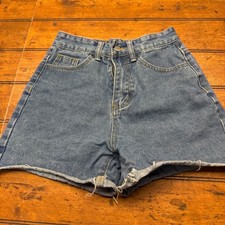 SHEIN Womens High Waisted Denim Shorts Medium Wash Raw Hem Size 2 XS
