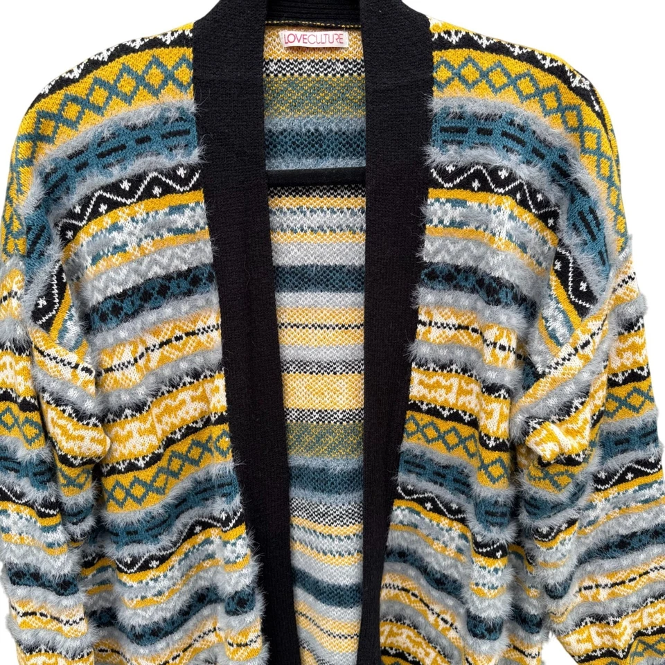 Cárdigan suéter tejido difuso frente abierto a rayas Love Culture acogedor tejido para mujer S/M Foto 3 de 4