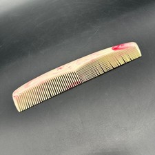 Vintage Plastic Hair Comb Pink White Marbled Swirl USA Retro Bathroom Vanity