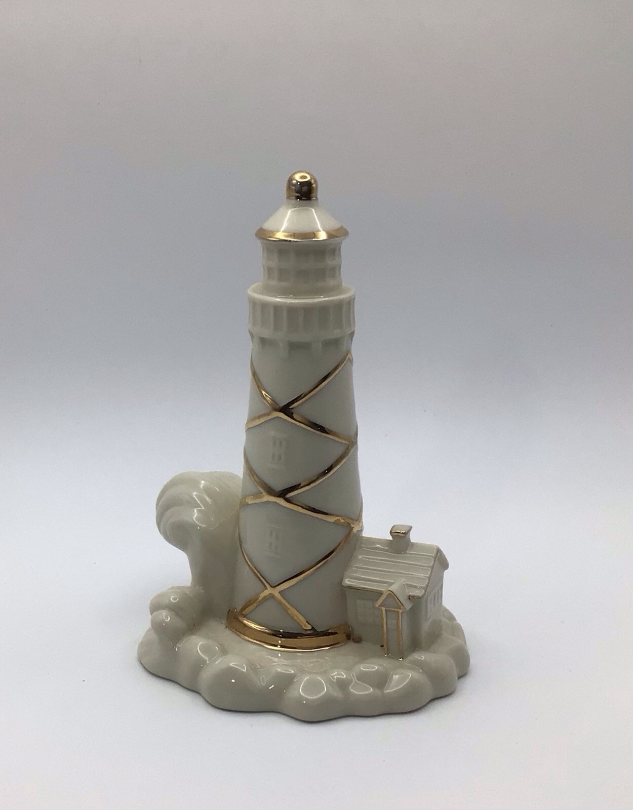 Lenox Lighthouse Figurine Hand Painted Glazed Porcelain White Gold Nautical