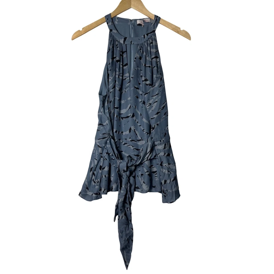 Parker Alice Blue Zebra Tiger Print Silk Blend Halter Tie Front Womens Blouse L - Image 2 of 4