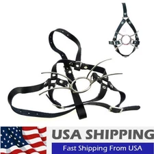 Bondage Head Harness Open Mouth Gag Neck Collar with Nose Hook Slave Restraint